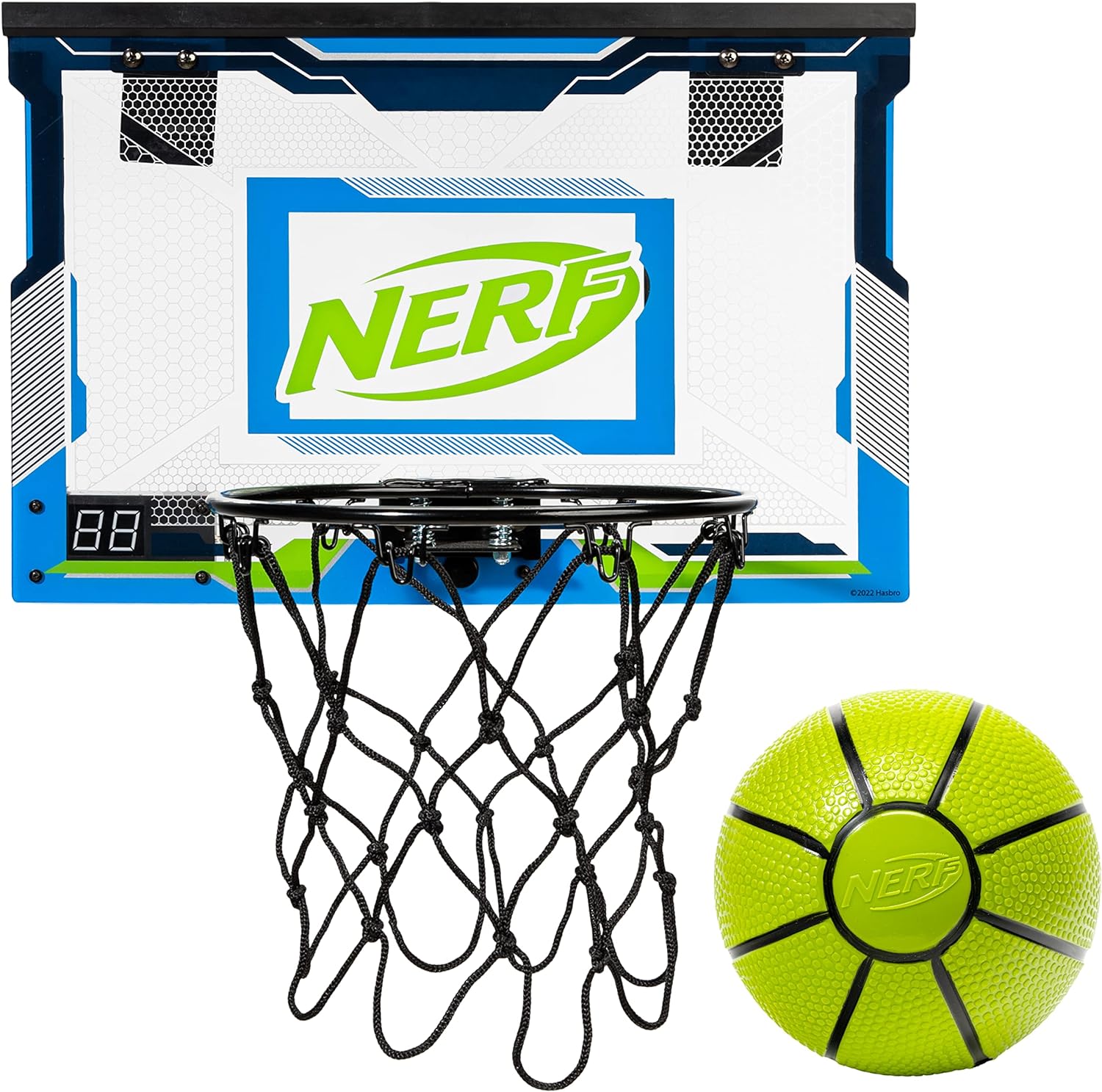 NERF LED Over The Door Mini Basketball Hoop - Pro Hoop Light Up Indoor Kids Basketball Hoop - Electronic Slam Dunk Mini Hoop Set with Mini Basketball - Door   Bedroom Indoor Hoop for Kids