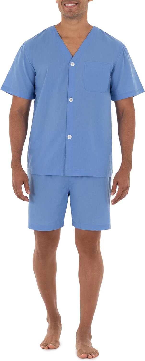 Fruit of the Loom Men' Broadcloth Short Sleeve Pajama Set