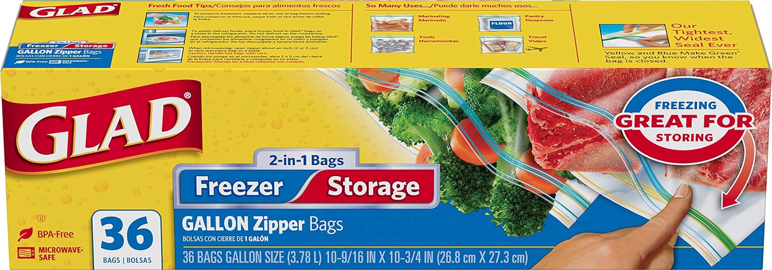 Glad Zipper Bags, 36 Count, Pack of 3