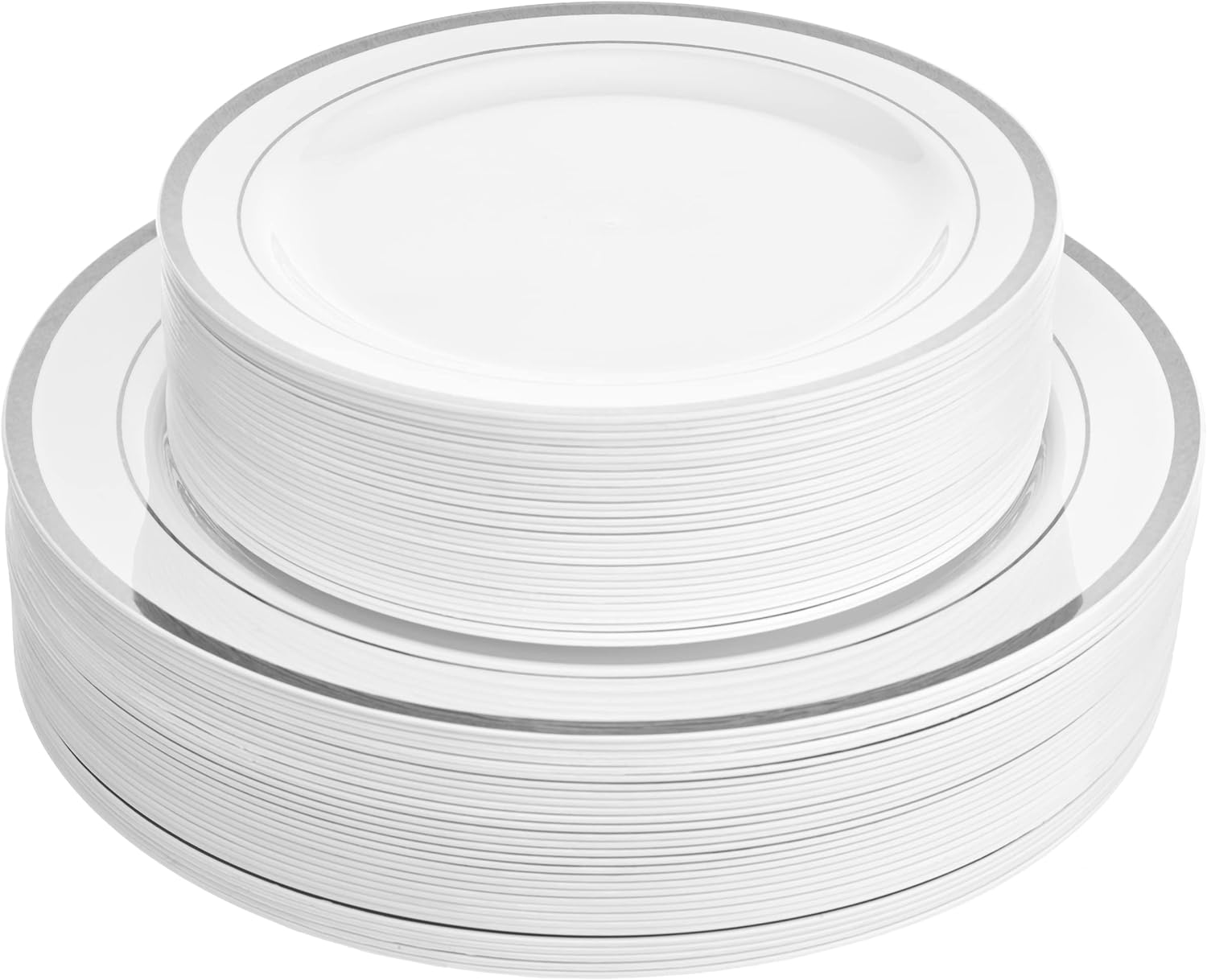 Aya' 60 Silver Plastic Plates Disposable Heavy Duty Premium Plastic Plates, 30 Plastic Dinner Plates + 30 Dessert Appetizer Plates for Weddings, Fancy Disposable Plates for Party White Plastic Plates