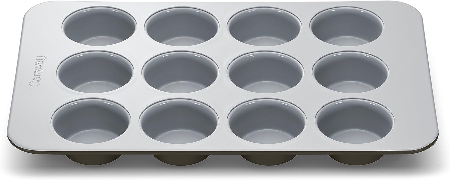 Caraway Non-Stick Ceramic 12-Cup Muffin Pan - Naturally Slick Ceramic Coating - Non-Toxic, PTFE & PFOA Free - Perfect for Cupcakes, Muffins, and More - Black