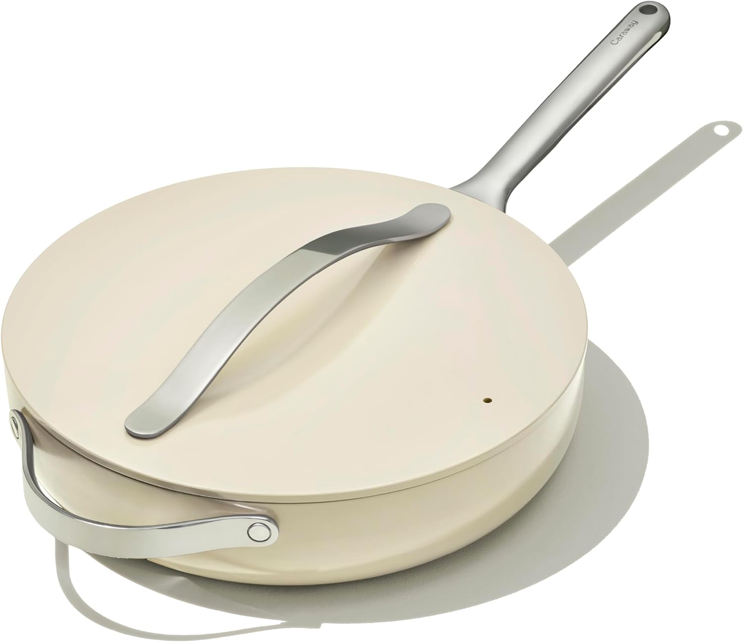 Caraway Nonstick Ceramic Saut Pan with Lid (4.5 qt, 11.8) - Non Toxic, PTFE & PFOA Free - Oven Safe & Compatible with All Stovetops (Gas, Electric & Induction) - Cream