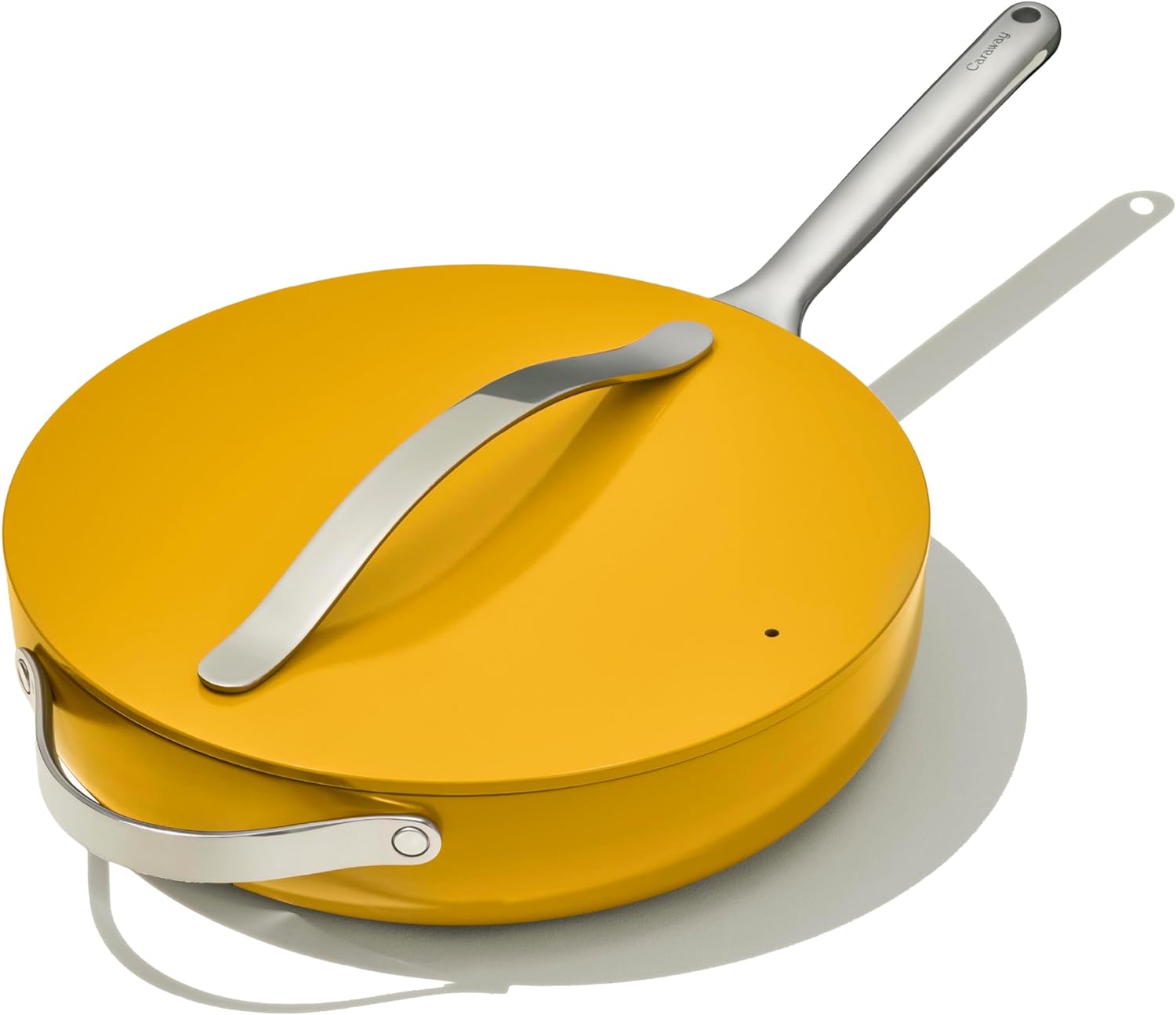 Caraway Nonstick Ceramic Saut Pan with Lid (4.5 qt, 11.8) - Non Toxic, PTFE & PFOA Free - Oven Safe & Compatible with All Stovetops (Gas, Electric & Induction) - Marigold