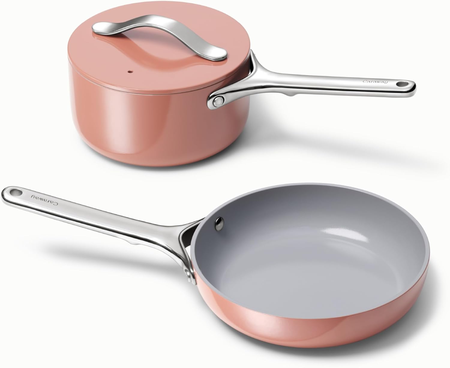 Caraway Mini Duo - Non-Stick Ceramic Mini Fry Pan (1.05 qt, 8) & Mini Sauce Pan (1.75 qt) - Non Toxic, PTFE & PFOA Free - Oven Safe & Stovetop Agnostic (Gas, Electric & Induction) - Perracotta