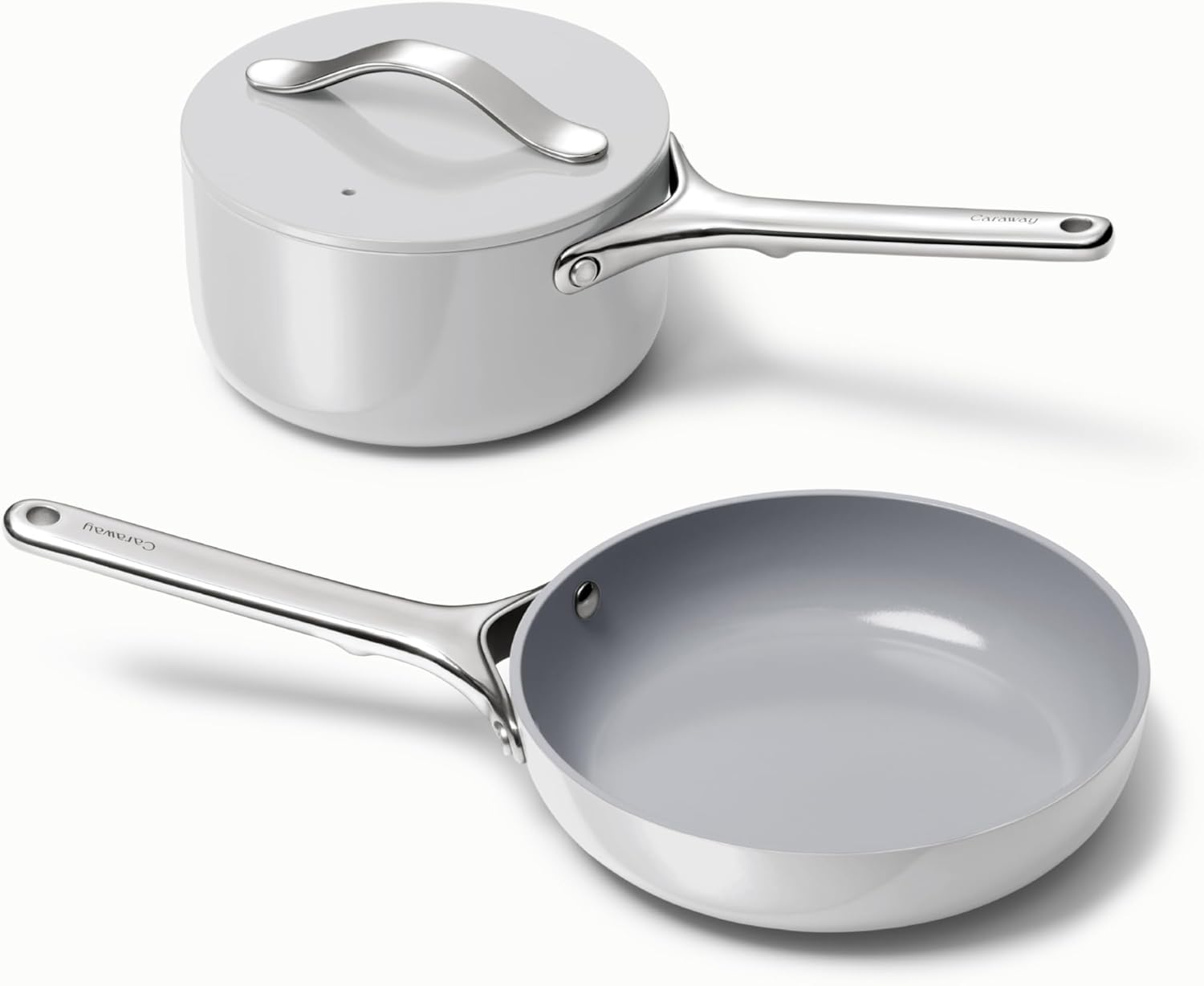 Caraway Mini Duo - Non-Stick Ceramic Mini Fry Pan (1.05 qt, 8) & Mini Sauce Pan (1.75 qt) - Non Toxic, PTFE & PFOA Free - Oven Safe & Stovetop Agnostic (Gas, Electric & Induction) - Gray