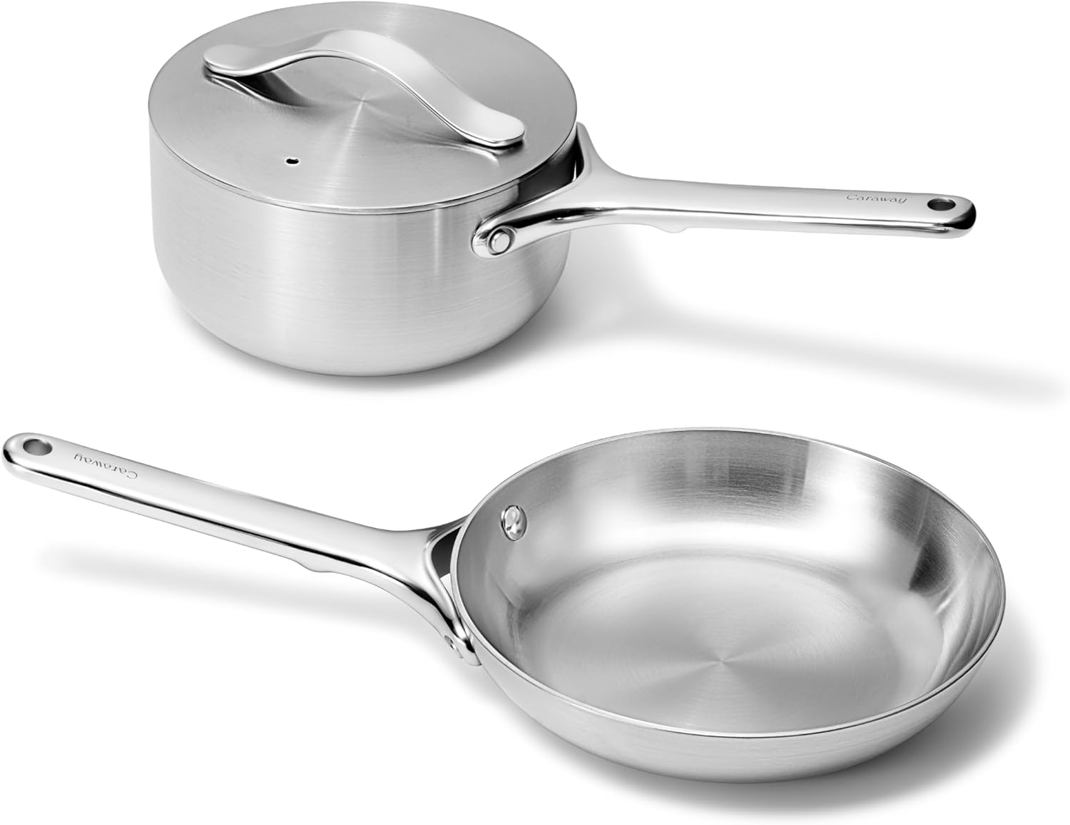 Caraway Stainless Steel Mini Duo - 5-Ply Stainless Steel Fry Pan (8 In) & Stainless Steel Sauce Pan (1.75 Qt) - Oven Safe & Stovetop Agnostic - Non Toxic, PTFE & PFOA Free