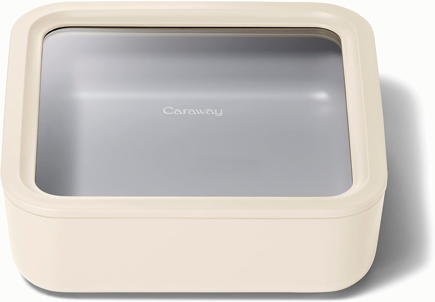 Caraway Glass Food Storage, 10 Cup Glass Container,Ceramic Coated Food Container,Easy to Store, Non Toxic, Non Stick Lunch Box Container with Glass Lids. Dishwasher, Oven,Square Shape,Cream