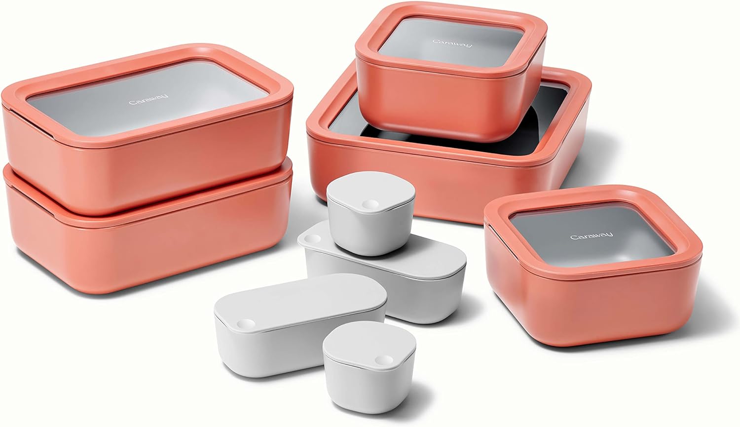 Caraway Glass Food Storage Set, 14 Pieces - Easy to Store, Non Toxic Lunch Box Containers with Glass Lids - Includes Storage Organizer & Dot & Dash Inserts - Perracotta