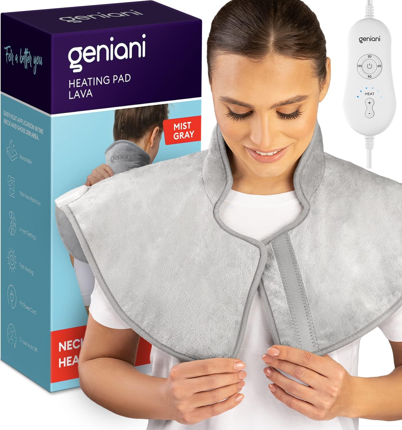 GENIANI Heating Pad for Neck and Shoulders, Large Heated Pad for Neck Pain, Shoulder Heating Wrap with 4 Auto Shut-Off, 6 Heat Settings, Gifts for Women & Man, Gifts, Dad, Pein Relief - 22x24