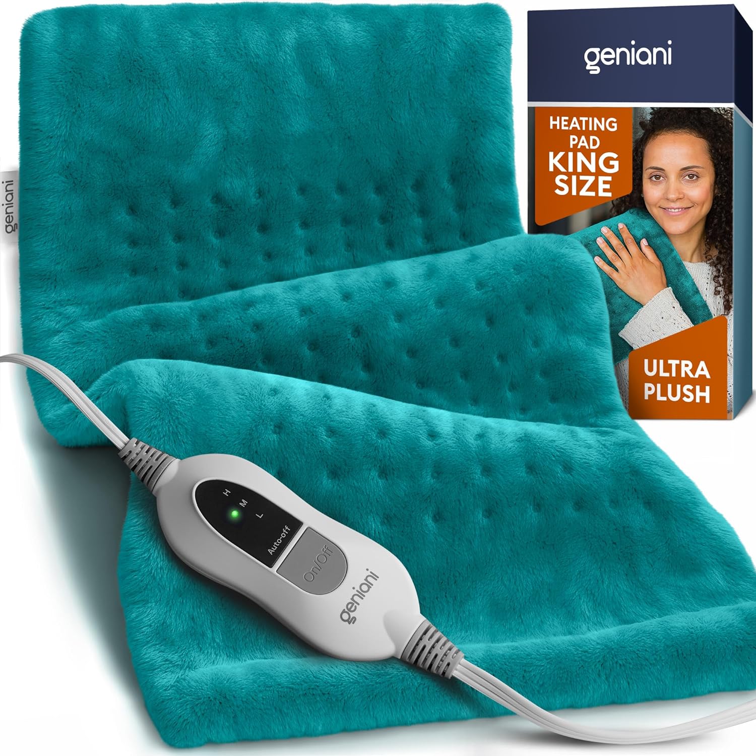 GENIANI XL Heating Pad for Back Pain & Cramps Relief, Auto Shut Off, Machine Washable, Heat Pad, Holiday Gifts for All, Gifts for Women, Gifts for Men, Heat Patch (Viridian Green)