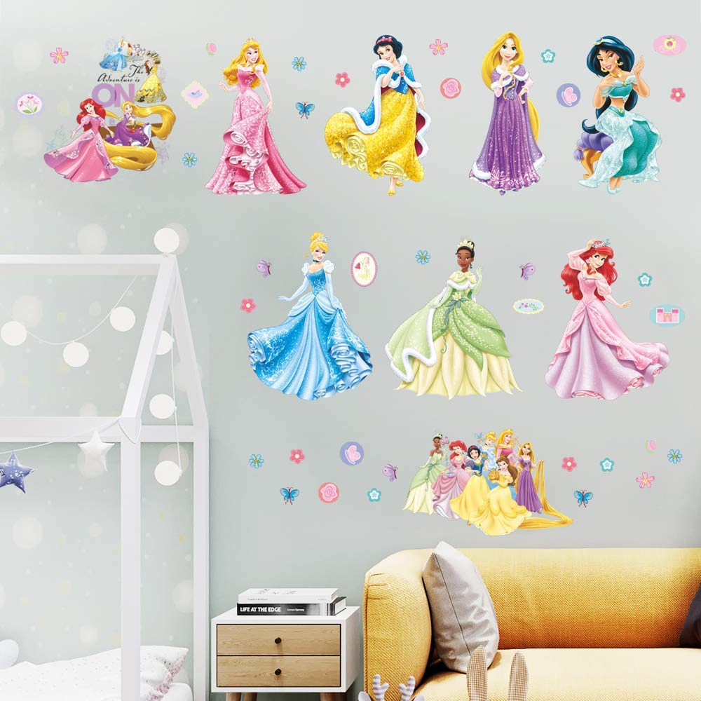 Supzone Princess Wall Stickers Girls Wall Decor Removable Art Decor Wall Decals for Girls Bedroom Children' Room Nursery Playroom Wall Decals