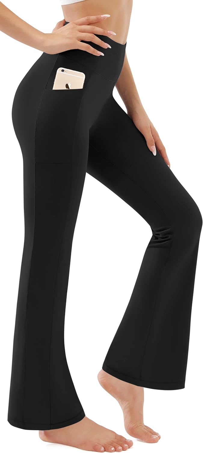 AFITNE Women' Bootcut Yoga Pants with Pockets, High Waist Workout Bootleg Yoga Pants Tummy Control 4 Way Stretch Pants