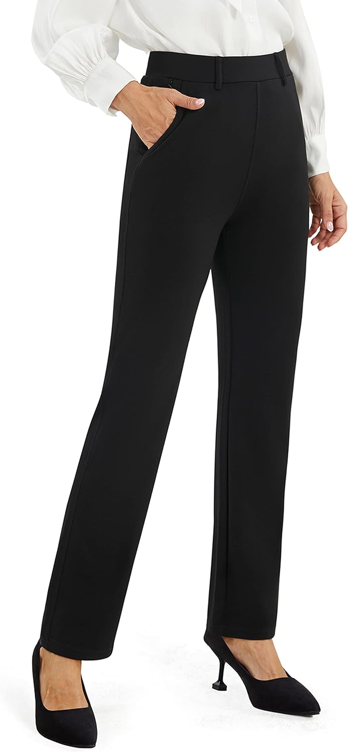 AFITNE Women' Dress Pants 27/29/31/33 Straight Leg Stretchy Yoga Work Pants with Zipper Pockets