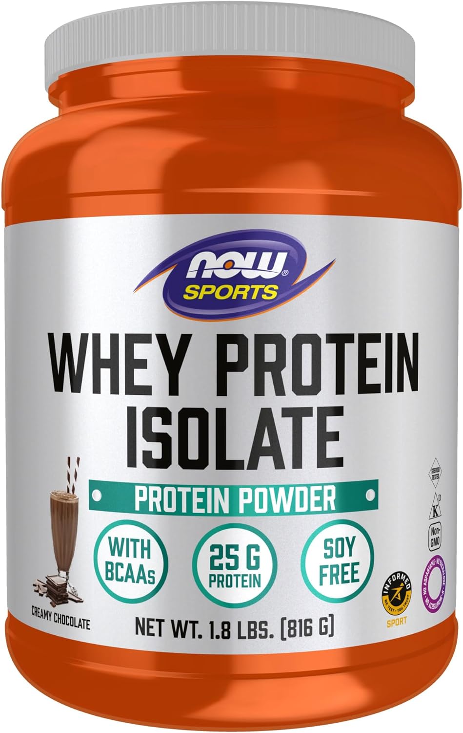 NOW Sports Nutrition, Whey Protein Isolate, 25 g With BCAAs, Creamy Chocolate Powder, 1.8-Pound