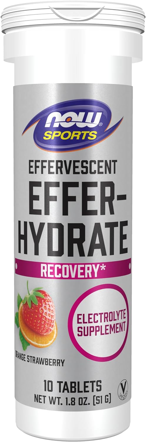 NOW Sports Nutrition, Effervescent Effer-Hydrate, Electrolyte Supplement, Recovery*, Orange Strawberry, 10 Tablets