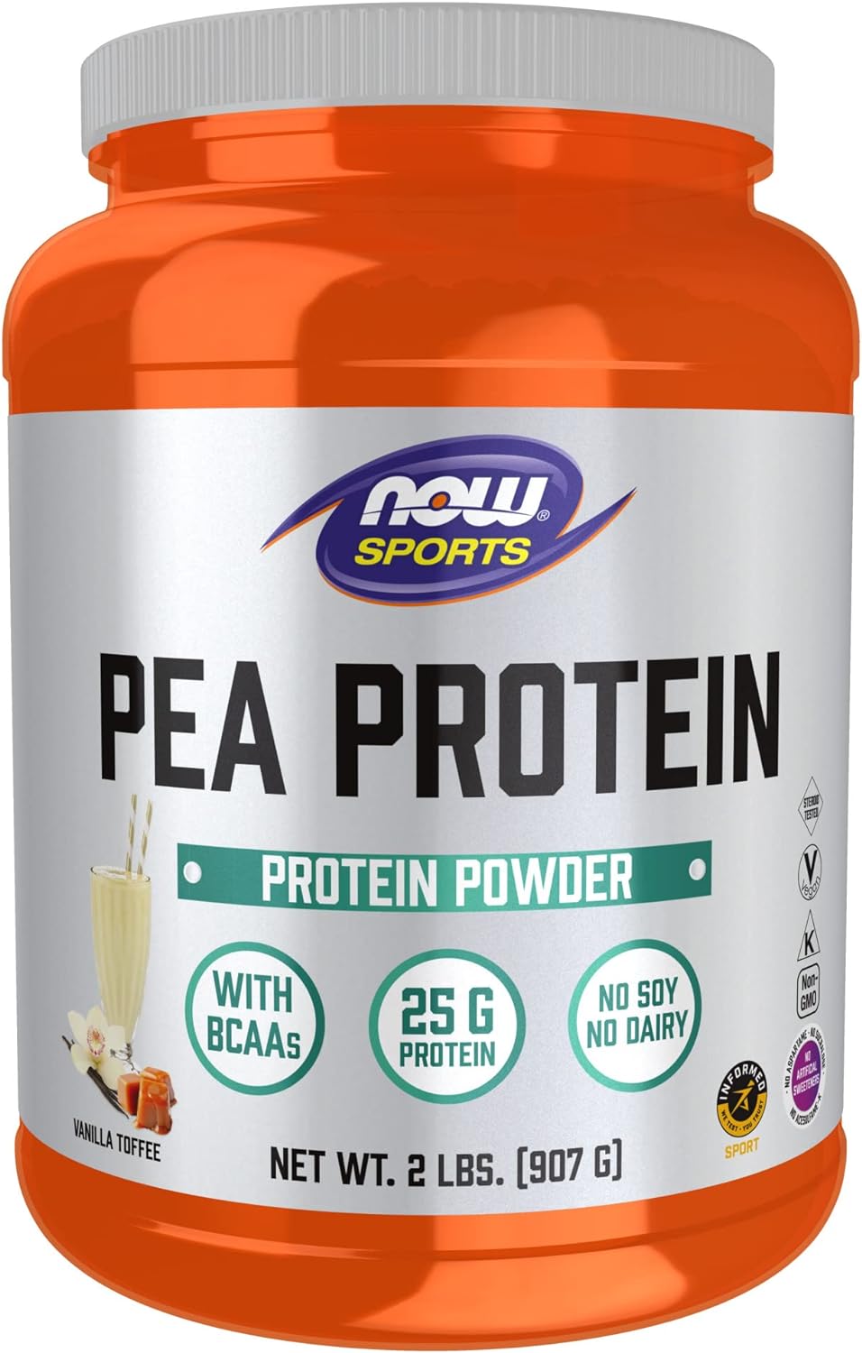 NOW Sports Nutrition, Pea Protein 25 g With BCAAs, Easily Digested, Vanilla Toffee Powder, 2-Pound