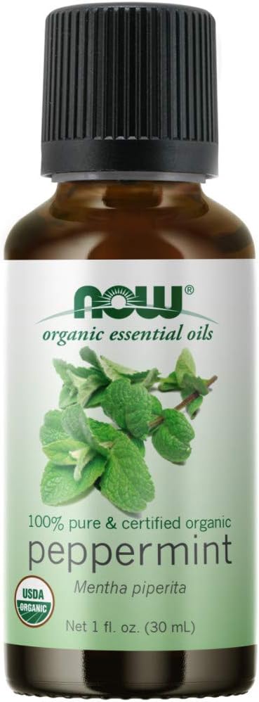 NOW Essential Oils, Organic Peppermint Oil, Invigorating Aromatherapy Scent, Steam Distilled, 100% Pure, Vegan, Child Resistant Cap, 1-Ounce