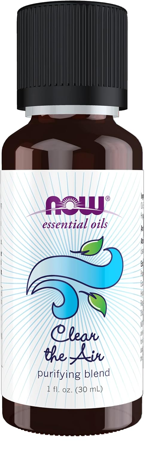 NOW Essential Oils, Clear the Air Oil Blend, Purifying Aromatherapy Scent, Blend of Pure Essential Oils, Steam Distilled, Vegan, Child Resistant Cap, 1-Ounce