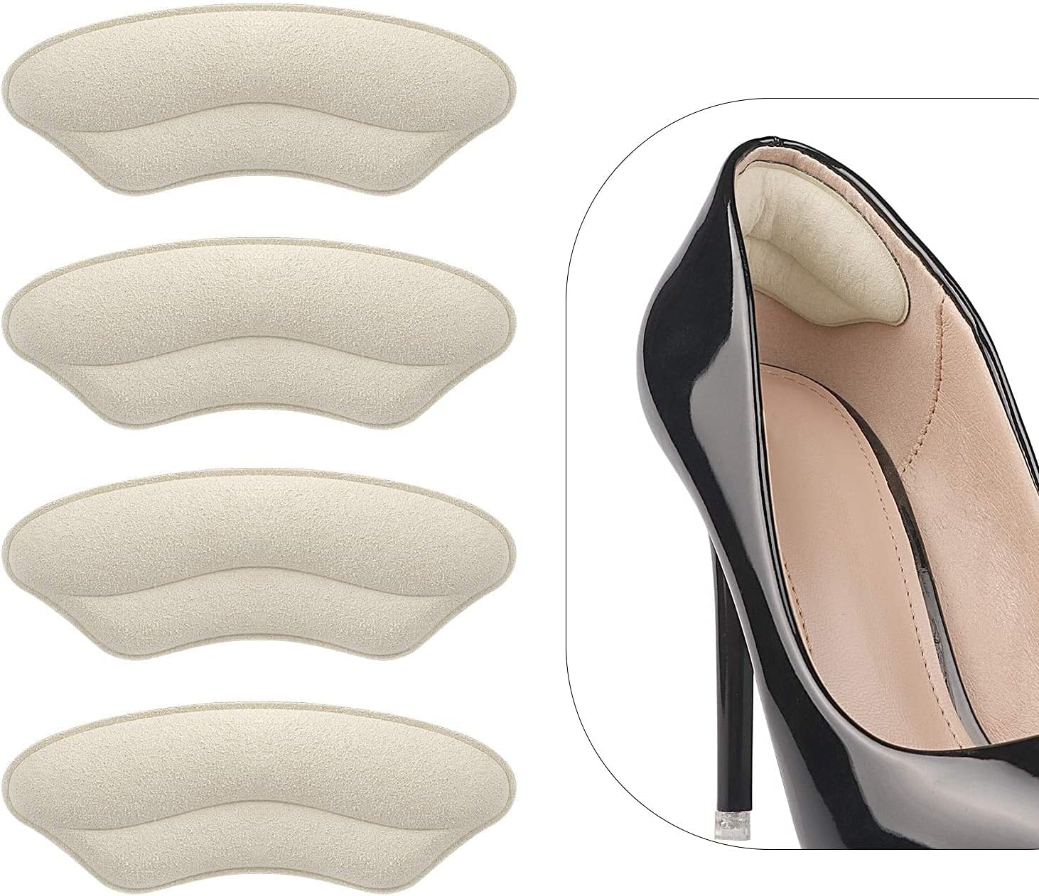 Heel Grips Liner Cushions Inserts for Loose Shoes, Heel Pads Snugs for Shoe Too Big Men Women, Filler Improved Shoe Fit and Comfort, Prevent Heel Slip and Blister (4 Pairs) (Pale Apricot)