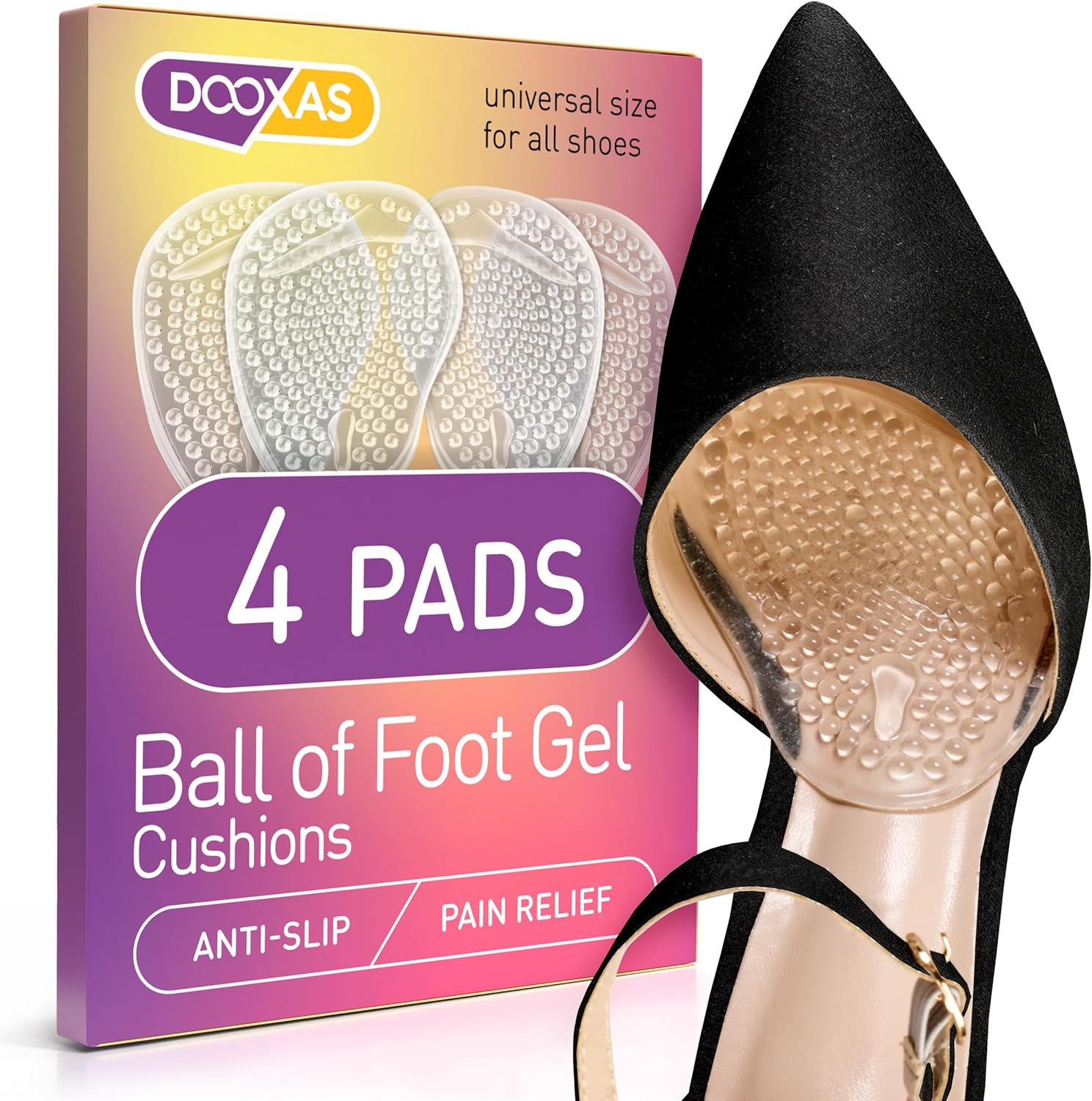 DOOXAS Ball of Foot Cushions for High Heels  High Heel Inserts  Gel Shoe Inserts for Relieve Foot Pain  More Comfort with Foot Cushions for Women  Shoe Metatarsal Pads for Women (Two Pairs)