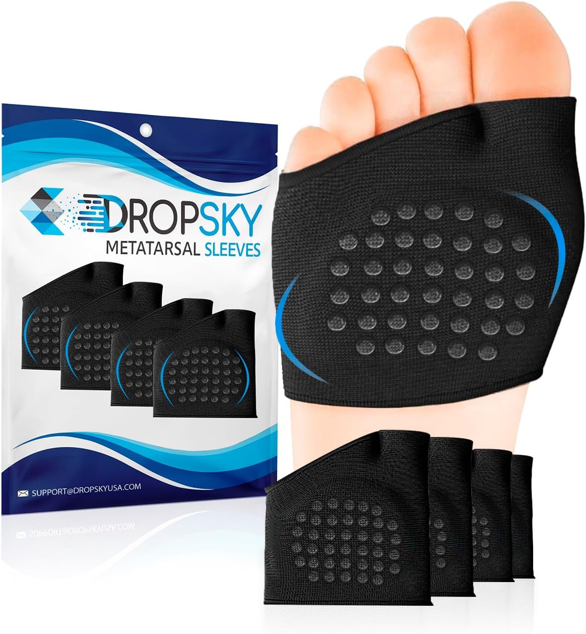 Metatarsal Pads Women and Men with Anti-Slip Gel Pads, No Slip Foot Pads Ball of Foot Pain, Ball Foot Cushion, Morton Neuroma Inserts, Metatarsalgia, Calluses Blisters Pads-2 Pairs, 4 Units (Black)