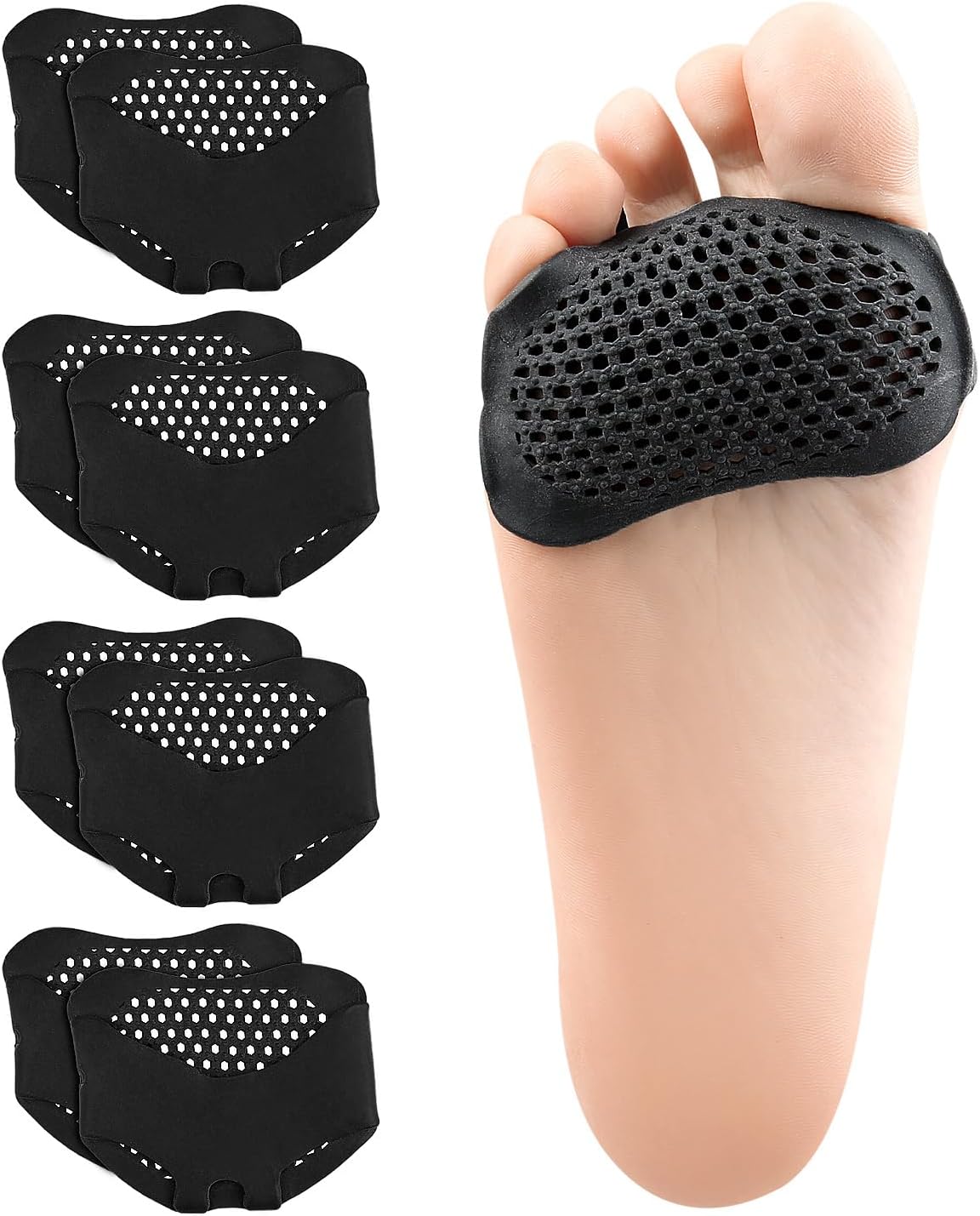 POTAO Metatarsal Pads 4 Pairs Ball of Foot Cushions for Women and Men,Foot Pads for Pain Relief for Shoes Pads, Bunion Forefoot Pads, Foot Cushion for Ball of Feet (Black)