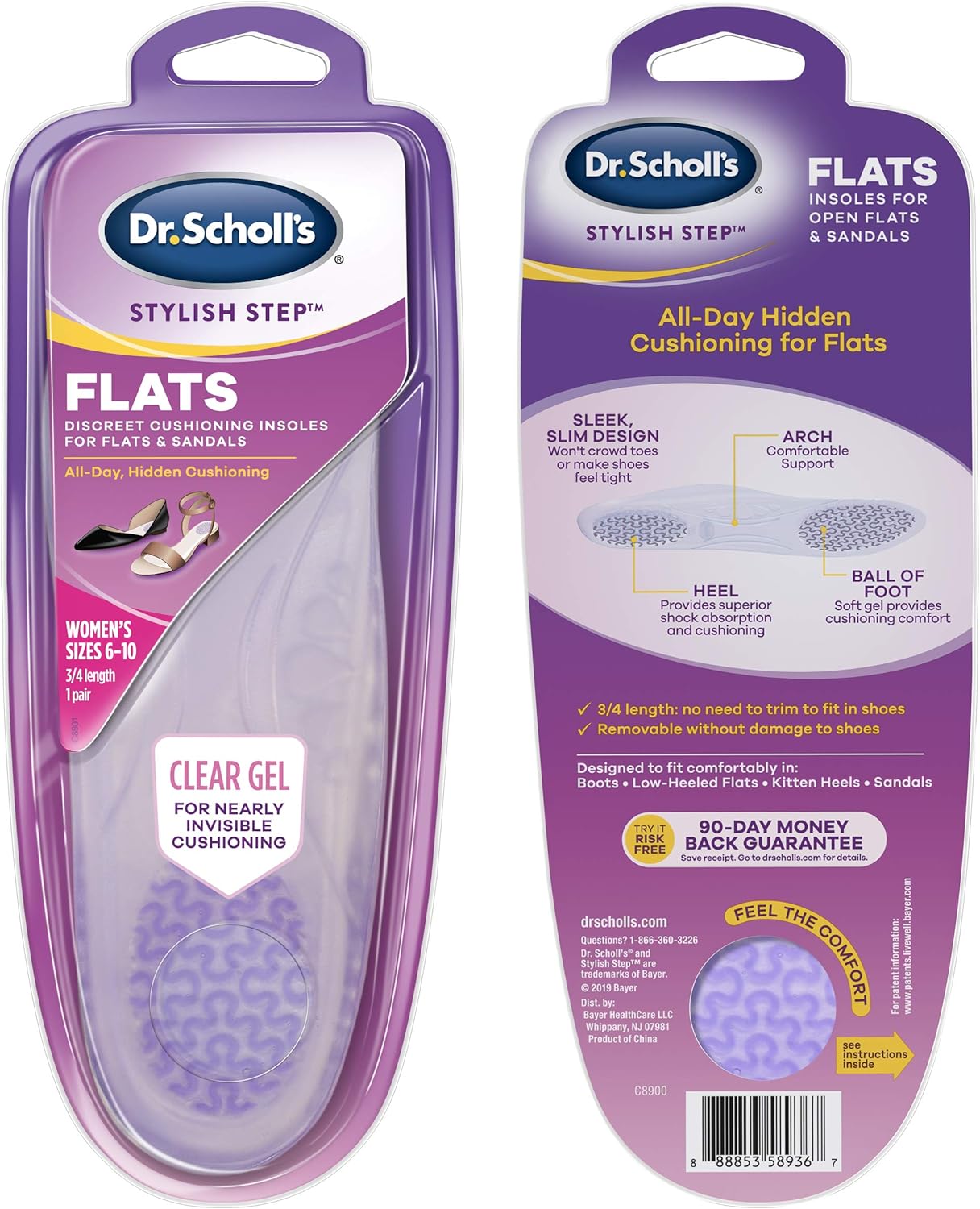 Dr. Scholl' Cushioning Insoles for Flats and Sandals, All-Day Comfort in Flats, Boots, (for Women' 6-10), New