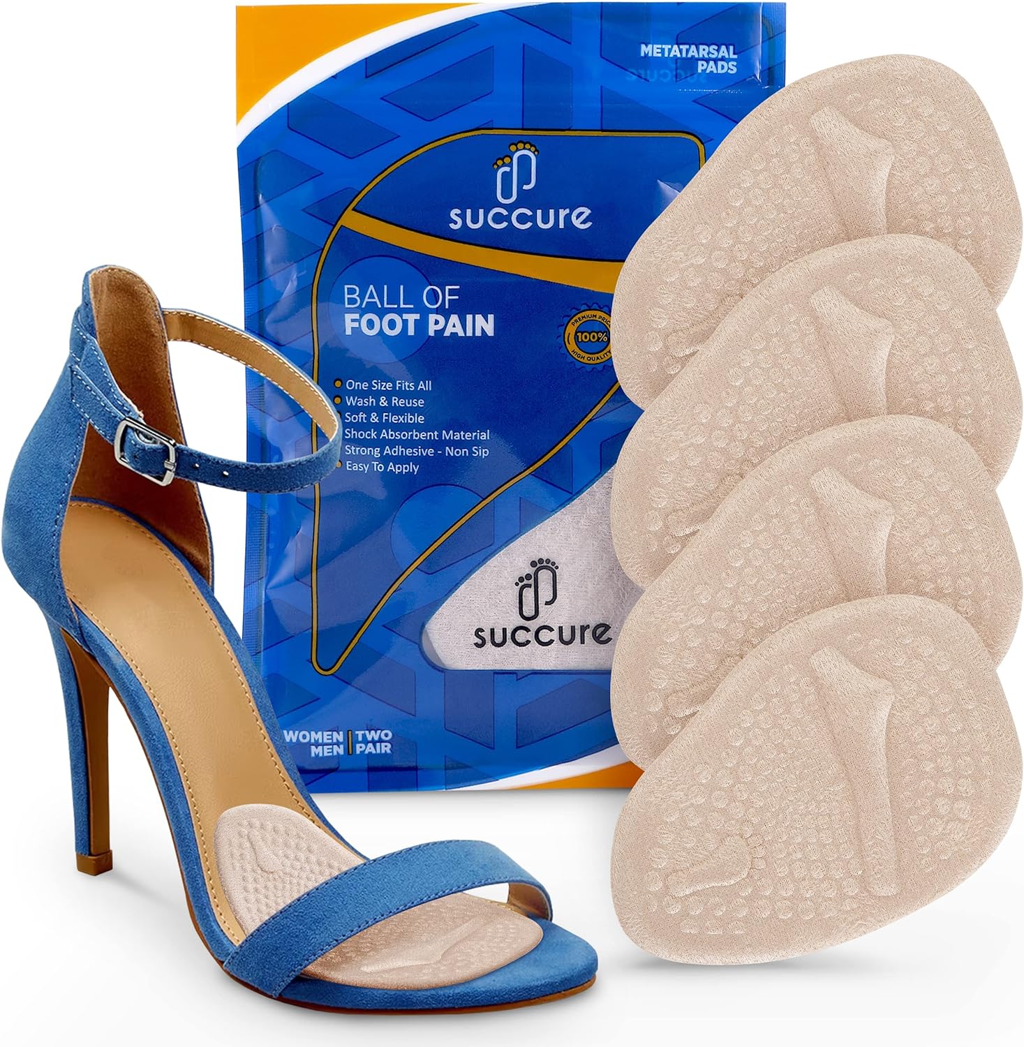 Succure 2 Pair Metatarsal Pads for Women & Men' - Ball of Foot Cushions for Women High Heel - Helps with Pain Instantly - 0.12in Thick Mortons Neuroma Inserts - Soft Foot Pads Ball of Foot Pain