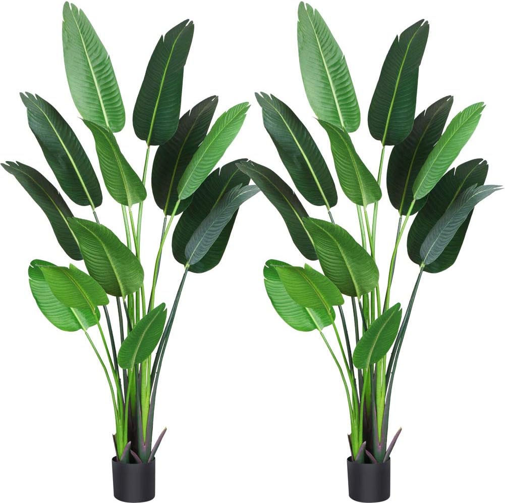 Fopamtri Artificial Bird of Paradise Plant 6 Feet Fake Palm Tree with 13 Trunks Faux Tree for Indoor Outdoor Modern Decoration Feaux Plants in Pot for Home Office Perfect Housewarming Gift,2 Pack