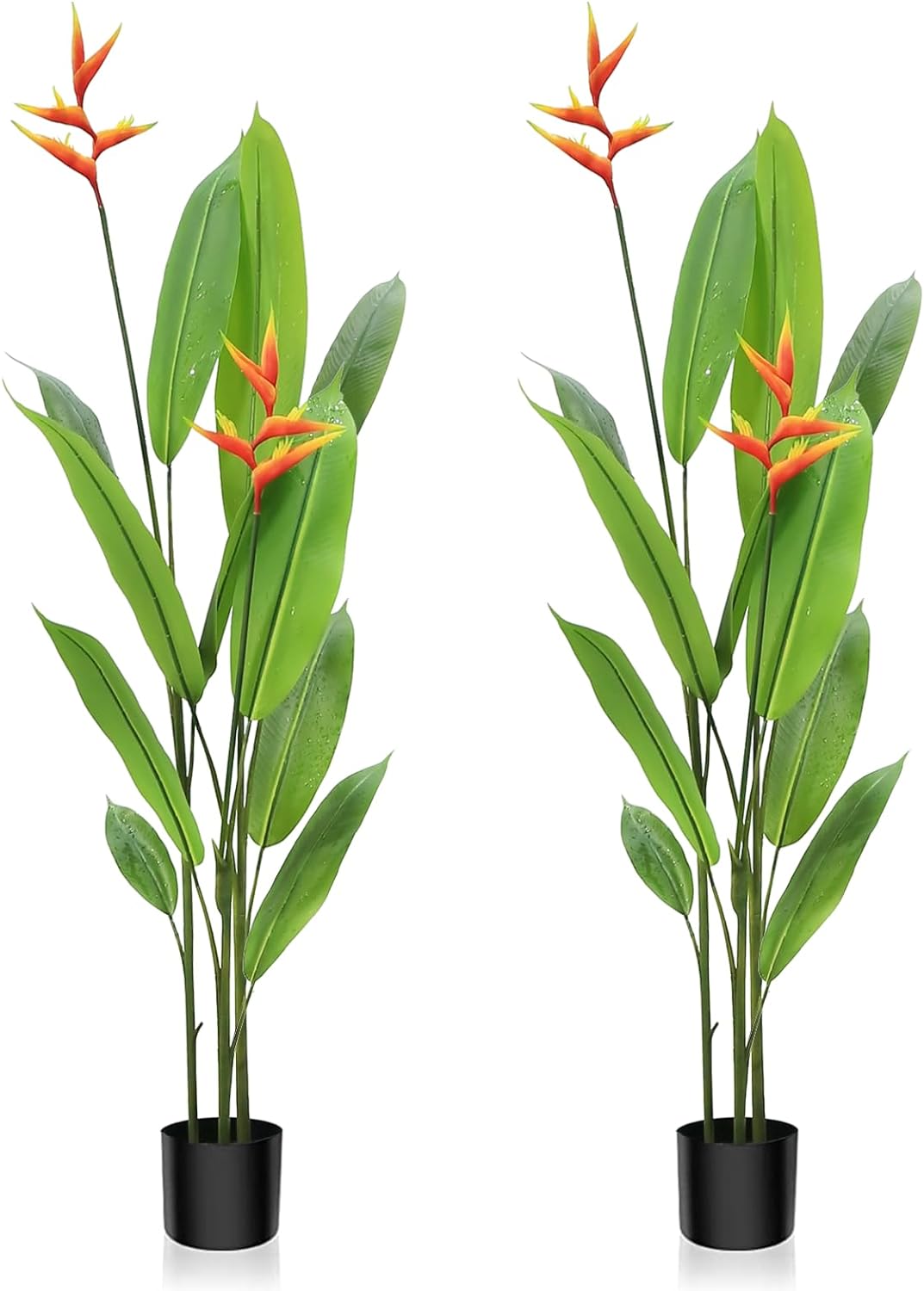 AnTing Artificial Plants Bird of Paradise 5Feet 2Pack Artificial Tree with 2 Flowers and 10 Trunks for Indoor Outdoor Decoration Gift(Set of 2)