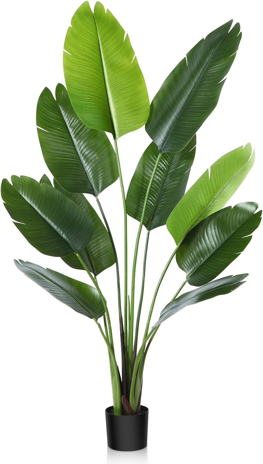 CROSOFMI Artificial Bird of Paradise Plant 5 Feet Fake Tropical Palm Tree with 10 Leaves,Perfect Faux Plants in Pot for Indoor Outdoor House Home Office Garden Modern Decoration Housewarming Gift