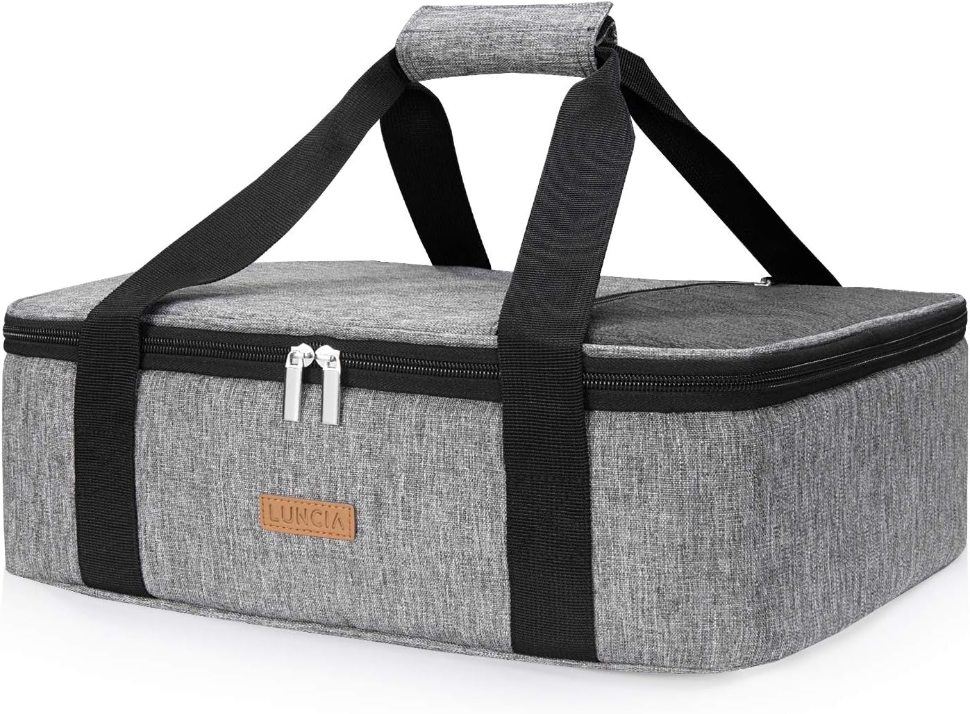 LUNCIA Insulated Casserole Carrier for Hot or Cold Food, Lasagna Lugger Tote for Potluck Parties/Picnic/Cookouts, Fits 9x13 Baking Dish, Grey