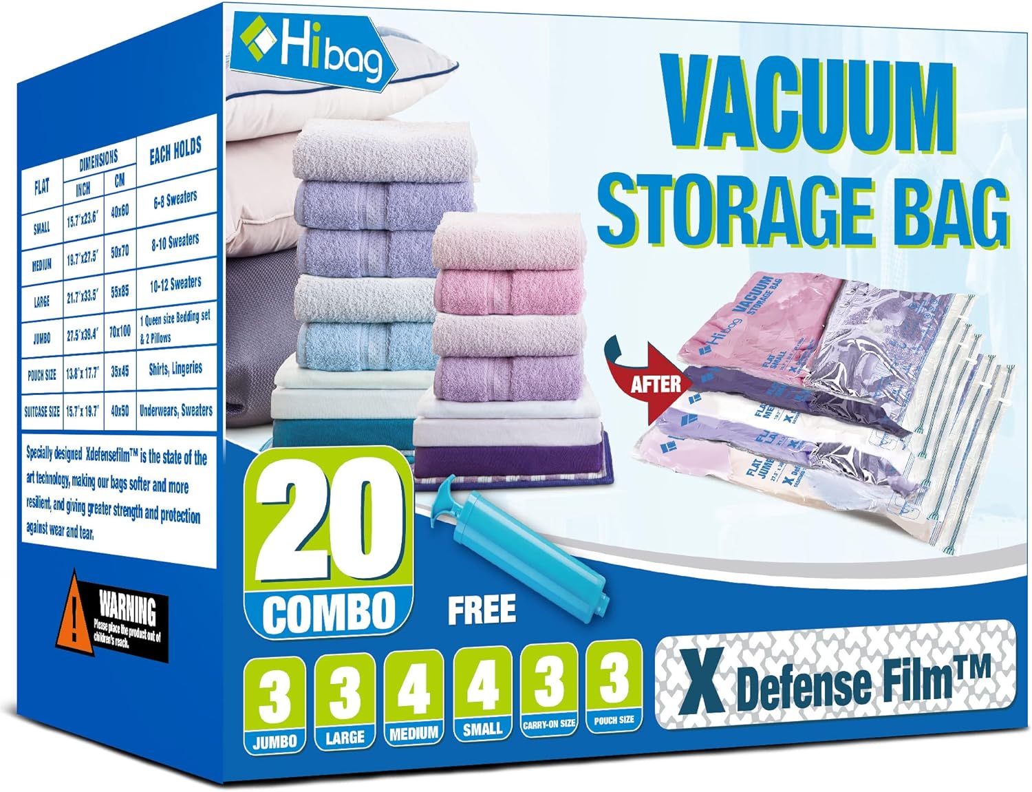 HIBAG Vacuum Storage Bags, Space Saver Vacuum Seal Storage Bags 20-Pack Sealer Bags for Clothes, Clothing, Bedding, Comforter, Blanket (20C)