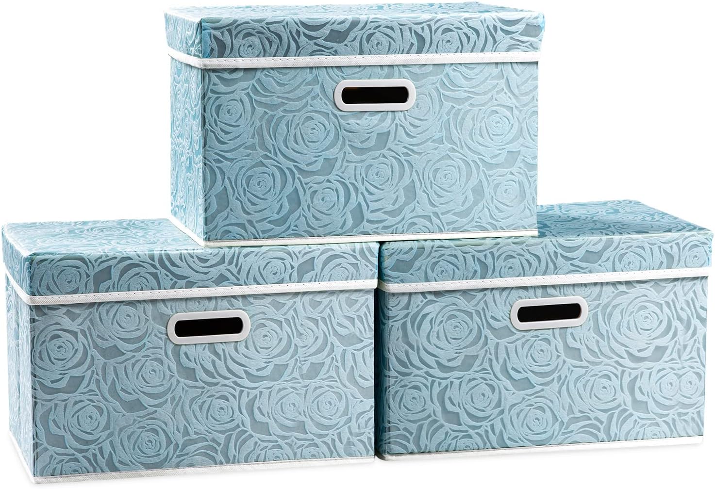 PRANDOM Collapsible Storage Cubes with Lids Fabric Decorative Storage Bins Boxes Organizer Containers Baskets with Cover Handles for Bedroom Closet Living Room 14.9x9.8x9.8 Inch 3 Pack