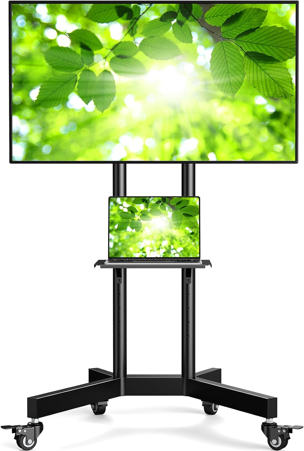 Perlegear Rolling TV Stand for 32-85 Inch Screens up to 132 lbs, Height Adjustable Mobile TV Stand for LCD OLED 4K Flat/Curved Panels, TV Cart Outdoor TV Stand with Lockable Wheels Max VESA 600x400