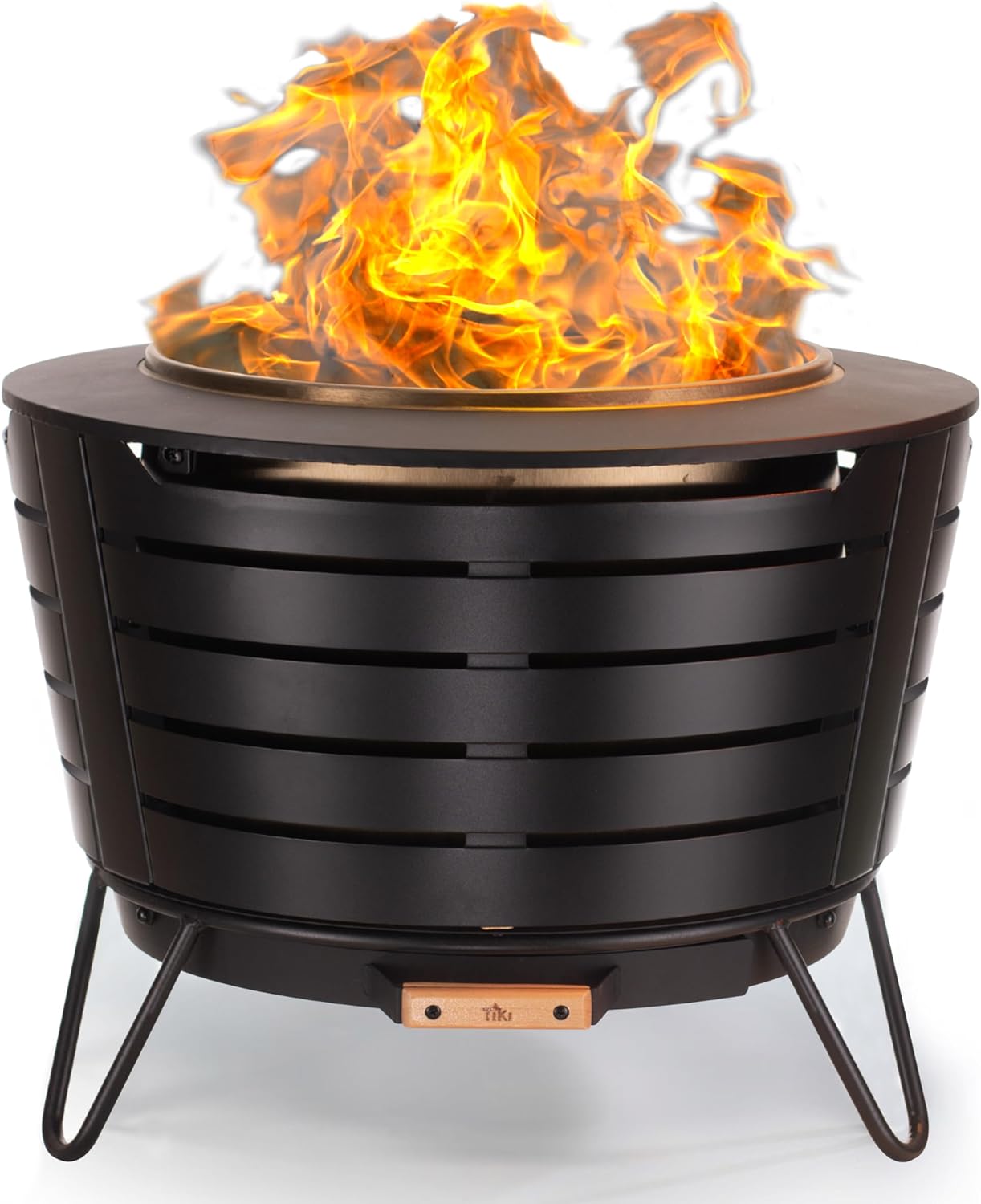 TIKI Brand Smokeless 24.75 in. Patio Fire Pit, Wood Burning Outdoor Fire Pit - Includes Wood Pack, Modern Design with Removable Ash Pan and Weather Resistant Cover, Black