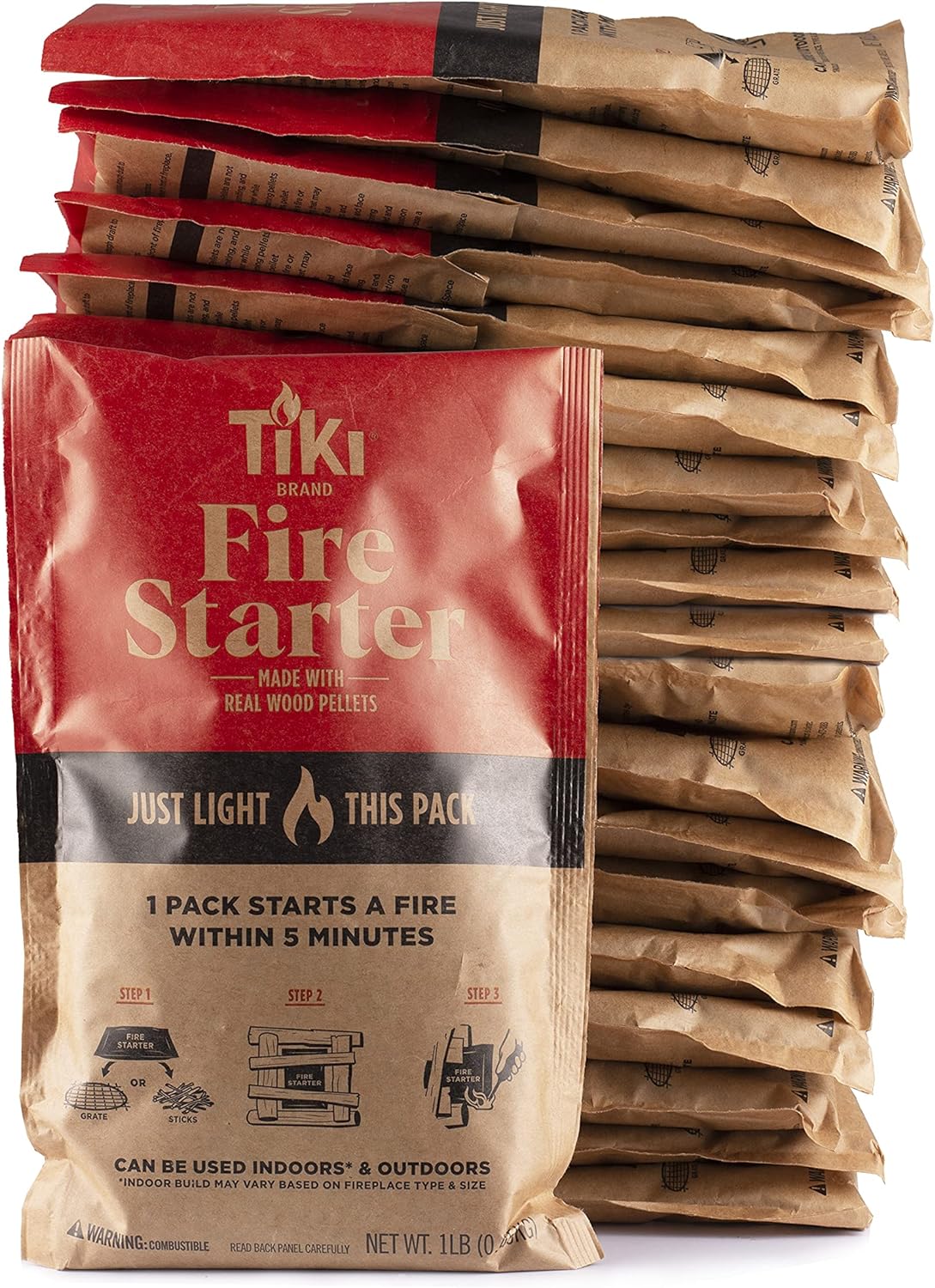TIKI Brand Fire Starter, Indoor/Outdoor Fire Starter, Wood Pellets, Outdoor Fire Pit Fire Starter, Indoor Fire Place Fire Starter, Easy Fire Starter, 11.75