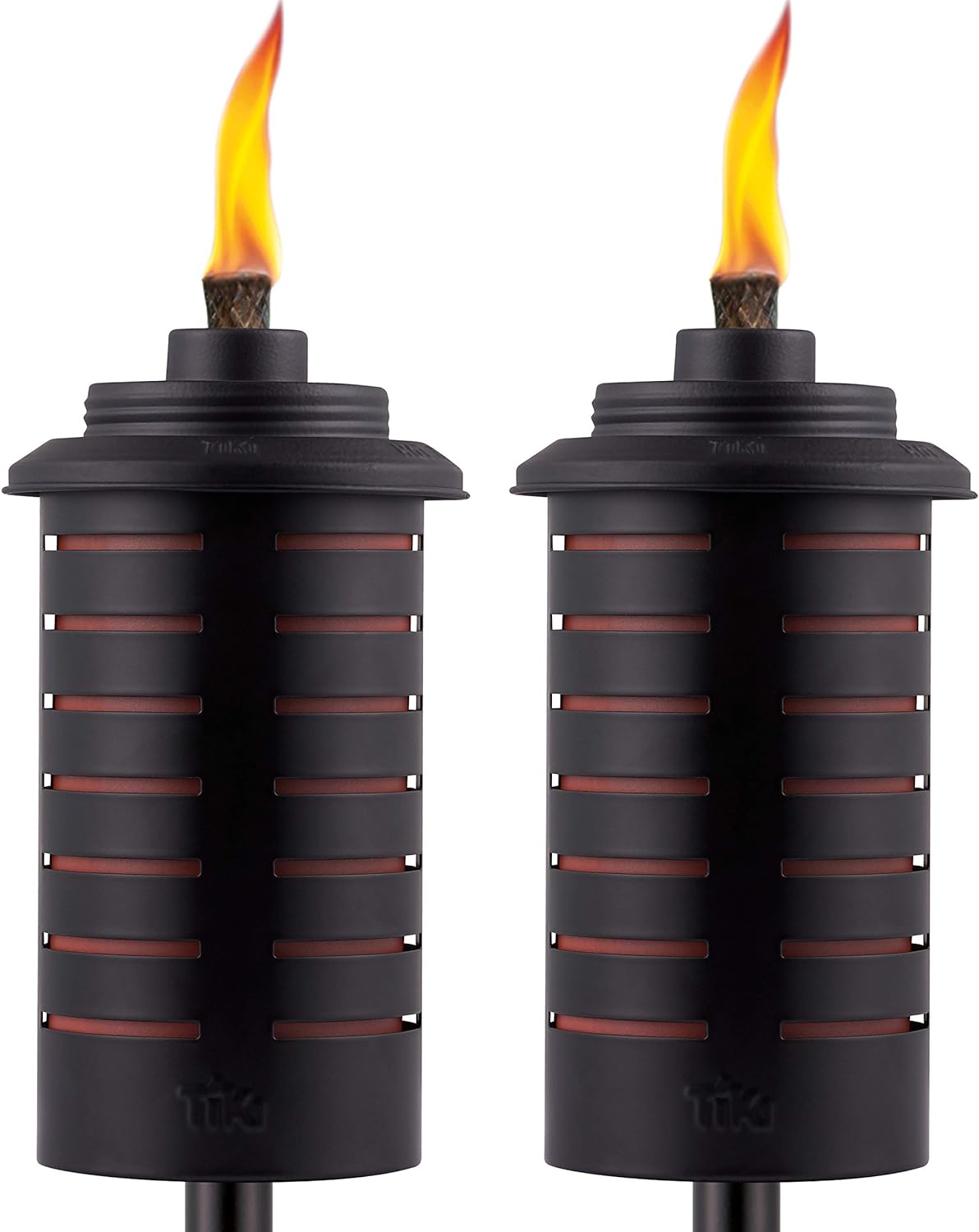 TIKI Brand Easy Install 65 Inch TIKI Torch, Outdoor Decorative Lighting for Lawn Patio Backyard, Metal Black and Orange, 2 - Pack, 1120130