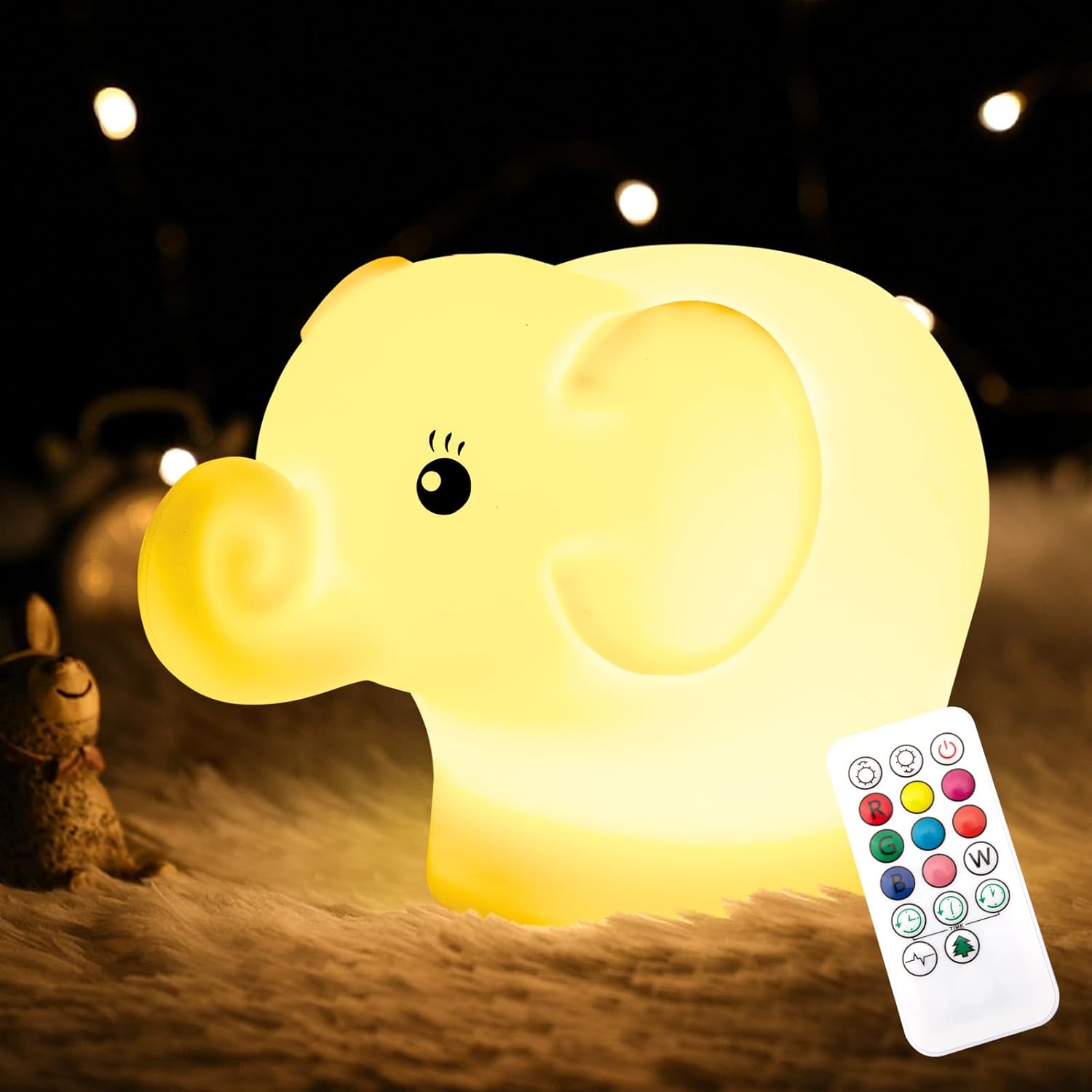 CHWARES Night Light for Kids, Elephant Nursery Night Lights with Remote, 7 Color Kawaii Lamp, Room Decor, USB Rechargeable, Cute Lamp Gifts for Baby, Children, Toddlers, Teen Girls