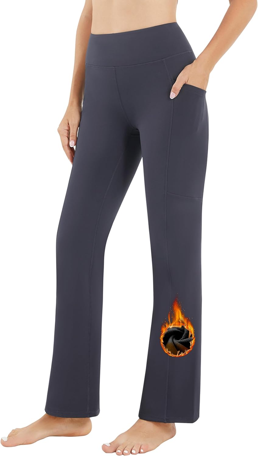 AFITNE Women' Fleece Lined Yoga Pants High Waisted Flare Leggings Water Resistant Warm Thermal Bootcut Pants with Pockets