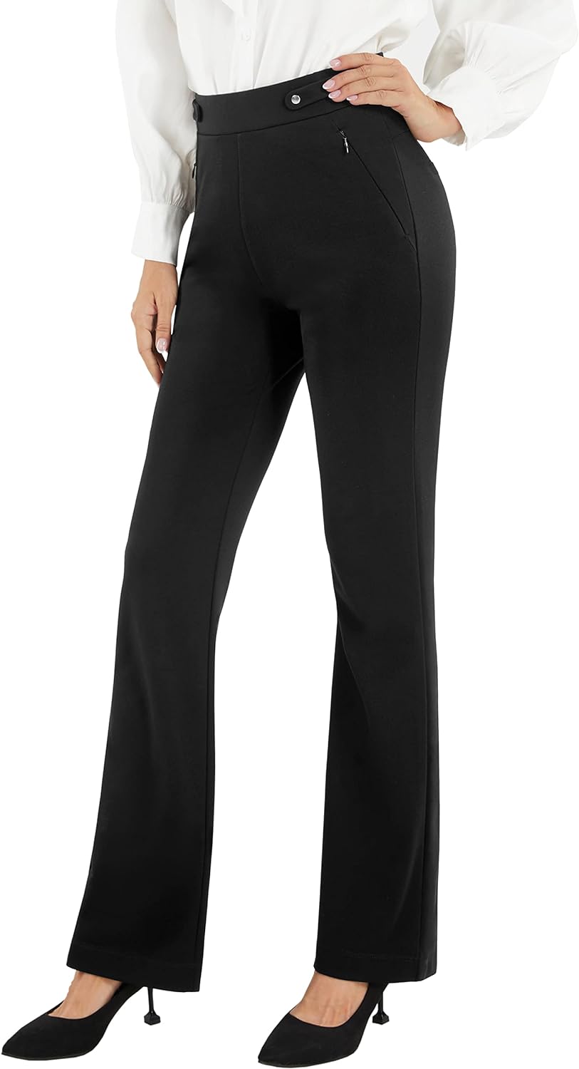 AFITNE Women' Yoga Dress Pants Bootcut Stretchy Work Pants Business Office Casual Slacks with Zipper Pockets