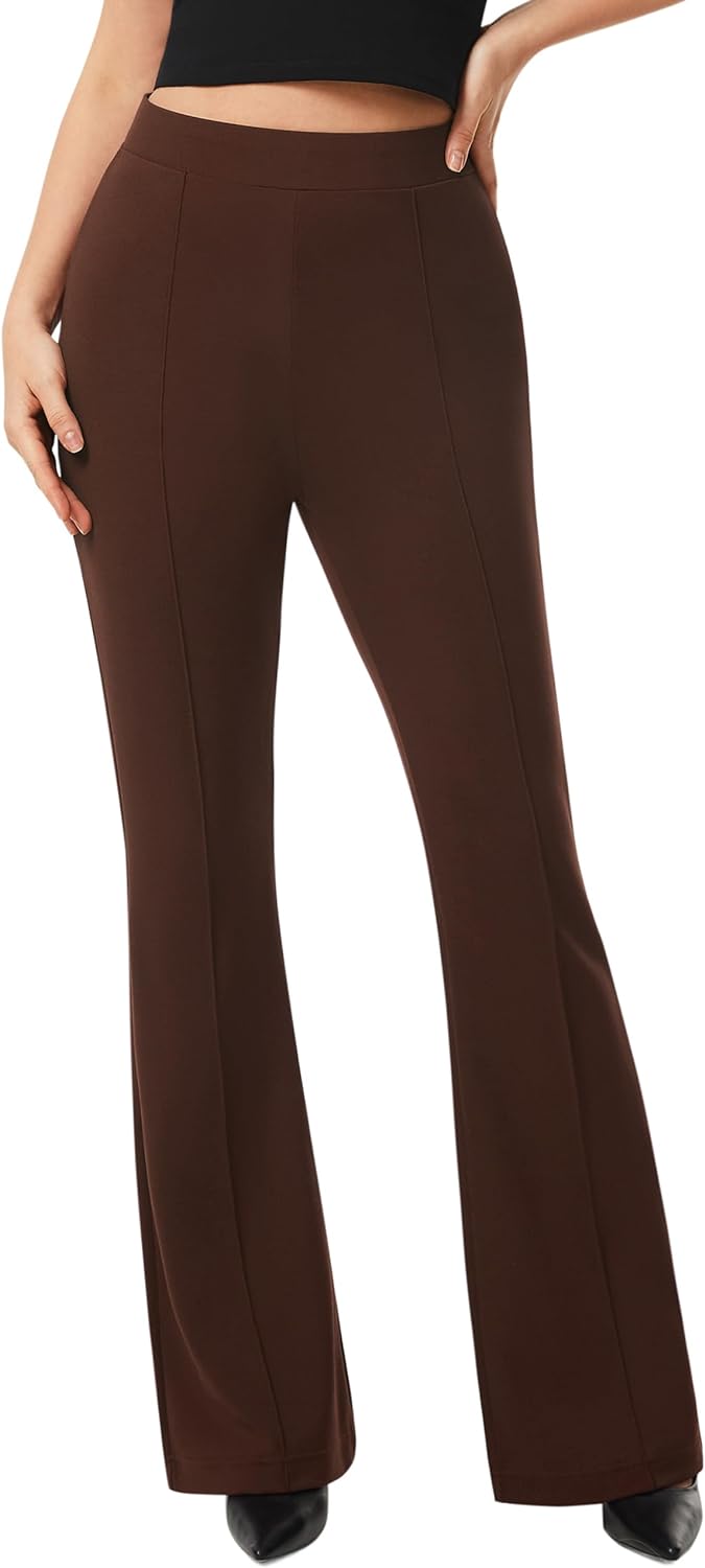 AFITNE Women' Dress Pants High Rise Flare Pants Pull On Stretchy Work Pants Business Office Casual Slacks with Pockets