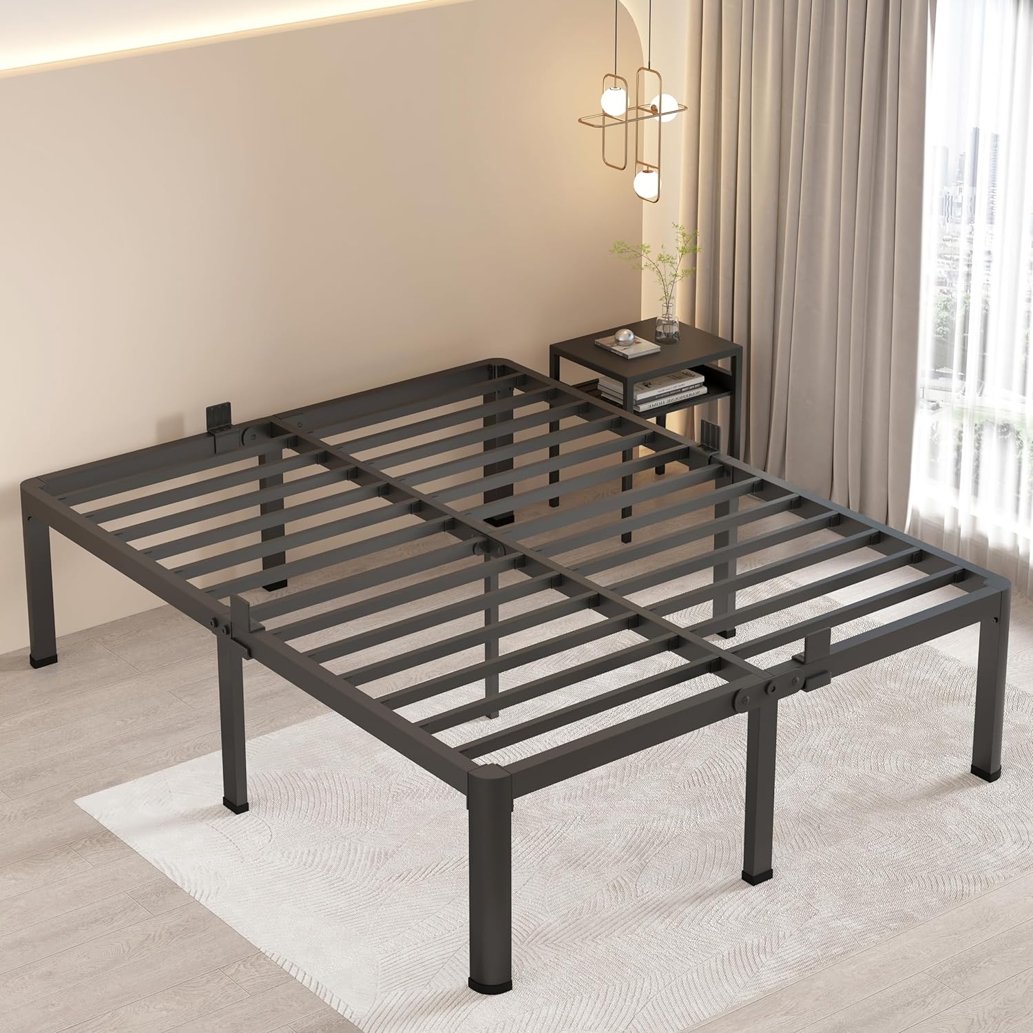 MAF 18 Inch California King Bed Frame with Round Corner Legs Mattress Slide Stopper No Box Spring Needed Heavy Duty Metal Platform Bed Frames, 3000 LBS Steel Slats Support