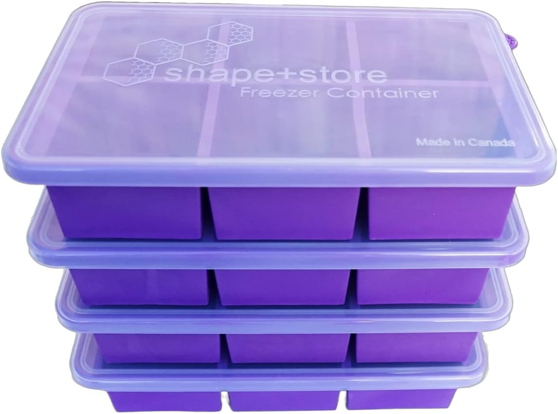 Soup Master 6-in-1 Storage & Freezer Container with lid - 4 pack  makes 24 perfect 1 cup cubes- Stores 1 Gallon of Soups, Pasta, Sauces, Stews, Desserts and More. Easy-To-Clean & Dishwasher Safe