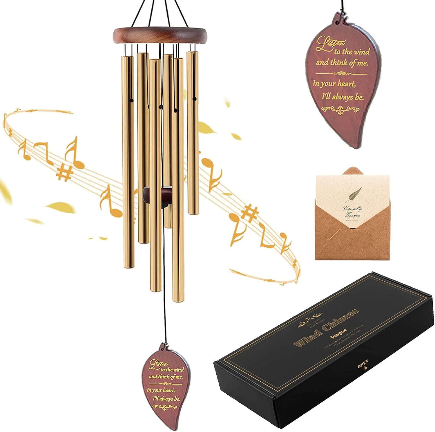 Soopau Wind Chimes for Outside, 30 Wooden Sympathy Wind Chimes Memorial Wind Chime for Loss of Loved One Mother Father, Sympathy Gift Home Decor Outdoor Garden Patio