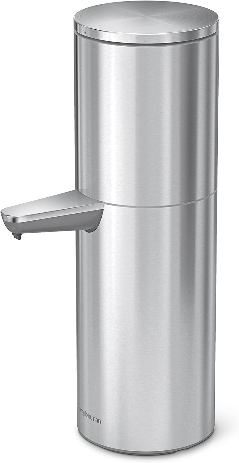 simplehuman 32 oz. Liquid Soap and Hand Sanitizer Sensor Pump Dispenser Max, Brushed Stainless Steel