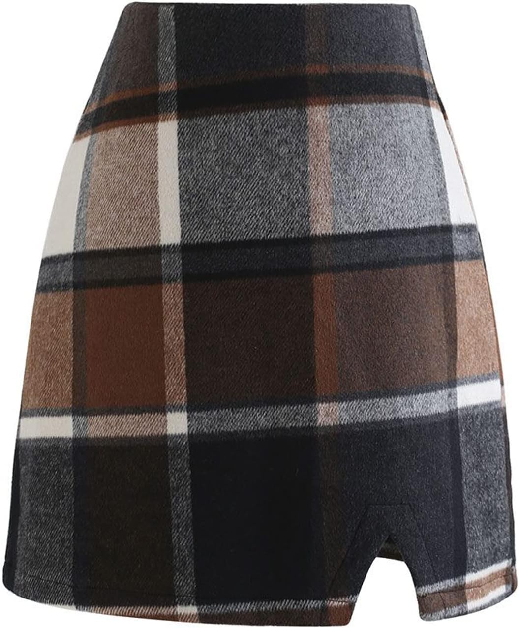 CHICWISH Women' Brown Check/Black/White Grid Wool-Blend Mini Bud Skirt