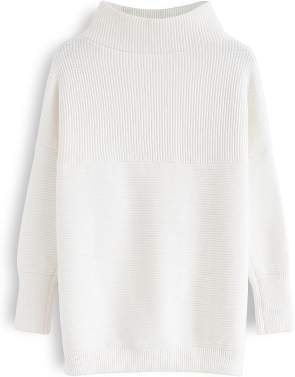 CHICWISH Women' Linen/White/Grey Cozy Ribbed Long Sleeve Turtleneck Knit Top Pullover Sweater