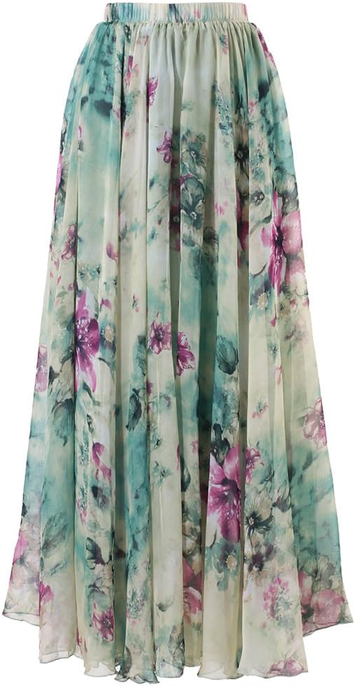 CHICWISH Women' Floral Watercolor Flower Maxi Floral Chiffon Slip Skirt