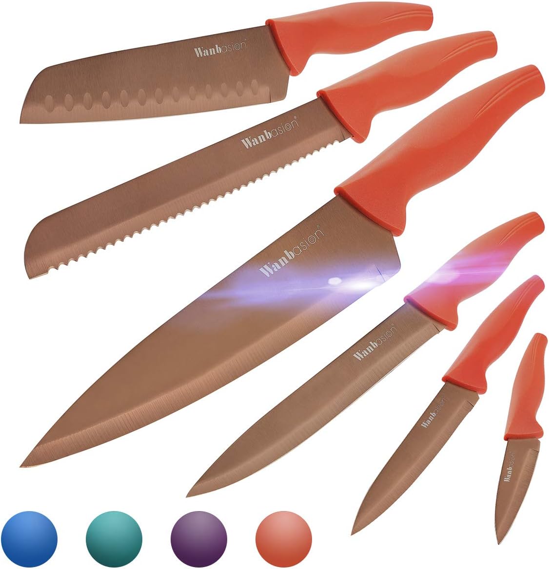 Wanbasion Orange Professional Kitchen Knife Chef Set, Kitchen Knife Set Stainless Steel, Kitchen Knife Set Dishwasher Safe with Covers